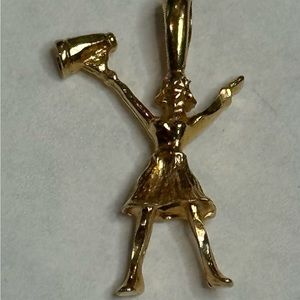 Gold Tone Cheerleader Pendant Charm Necklace